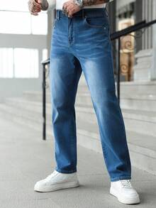 Manfinity Homme Men's Straight Loose Casual Versatile Jeans With Pockets - Blue - View 6