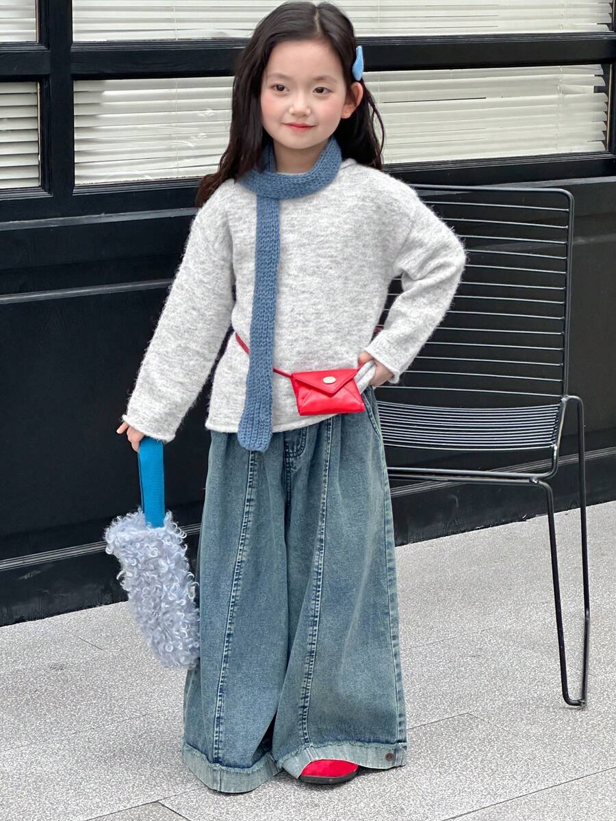 DAZY Young Girl Casual Versatile Crew Neck Sweater, Autumn/Winter - Grey - View 1
