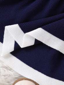 SHEIN Playful Pals 女婴时尚简约针织长袖褶皱连衣裙