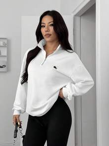 SHEIN EZwear Old Money Casual Sets For Women Casual Versatile College Style Solid Color Sweatshirt And Leggings Women Set - White - View 7
