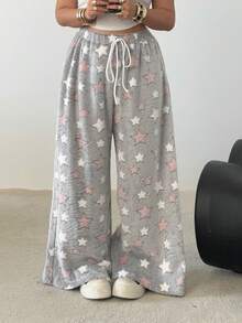 POPSWAY Plus Size Reversible Flannel Star Print Pants - Multicolor - View 1