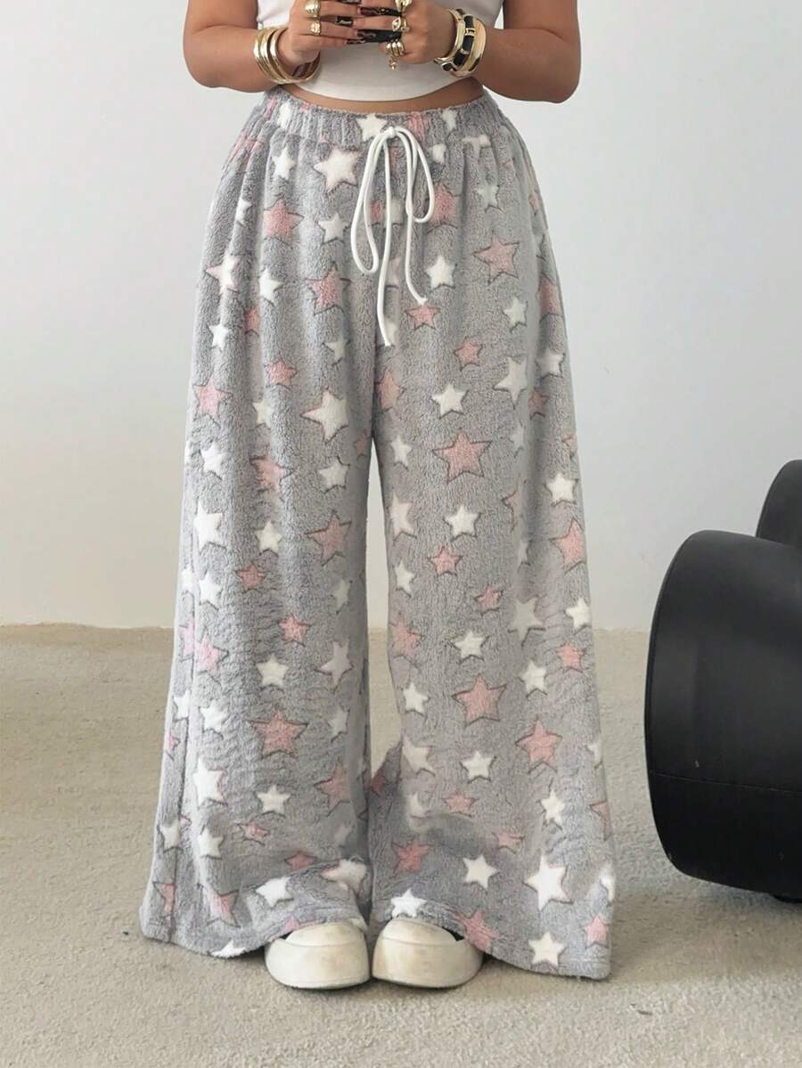 POPSWAY Plus Size Reversible Flannel Star Print Pants - Multicolor - View 1