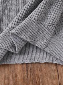 Gaun Sweater Lengan Panjang Kerah Tinggi dengan Hiasan Pita dan Blok Warna untuk Anak Perempuan Remaja - Grey - View 8