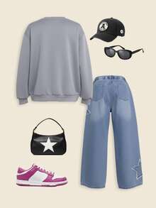 SUMWON Houston Vintage College Inspired Sweatshirt With Mixed Graphics And Text Design Vacation - Grey - View 2