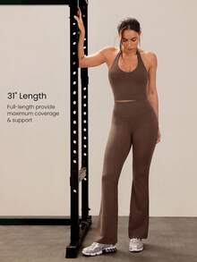 GLOWMODE 31" PeakBum Powersculpt™-Air Play The Flare Sweat-Wicking Cool Feel Butt-Lifting Leggings High Impact Workout Running Training Fall Winter - Chocolate Brown - View 5