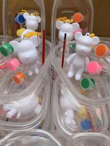 1pc Bear-Shaped Keychain, Children Diy Painting Material Kit, Creative Bear Toy - White - View 3