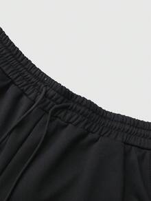 ROMWE MEN Prep Pantalones deportivos casuales para hombres con estampado de letras y cintura con cordón - Negro - Ver 5