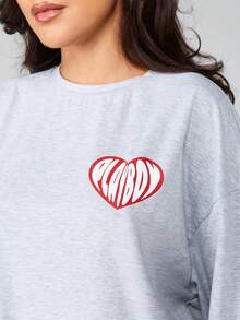 Missguided x Playboy 超大爱心印花睡裙 短袖圆领家居服睡袍 舒适迷你连衣裙 睡衣 - 灰色 - 查看 5