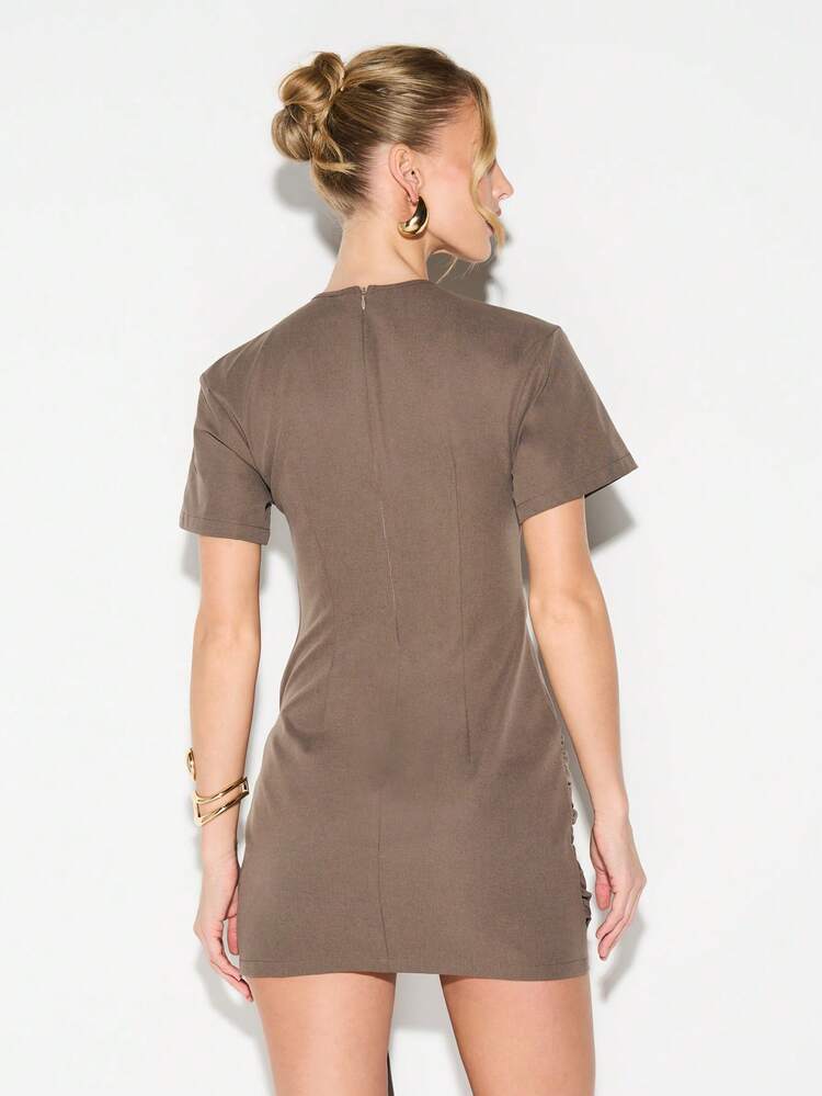 KIZN Crew Neck Fitted Mini Dress With Tie Detail
