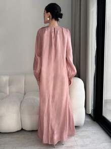 Yasmyna 女士长袖阿拉伯风格连衣裙，饰有3D立体花卉图案，粉色 - 藕粉色 - 查看 5