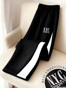 Resyla Dambyxor med raka ben, kontrasterande bokstäver och resår i midjan, avslappnade - Svart och Vitt - Visa 3