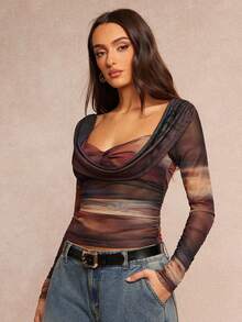 Silquee 女士时尚通勤扎染印花宽松领衬衫 - 彩色 - 查看 6