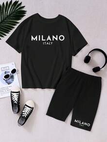 SHEIN Sparklyn 2pcs Teenage Girls Casual Versatile Cycling Pants Set, School, Campus, College - Black - View 2