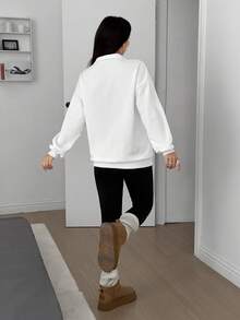 SHEIN EZwear Old Money Casual Sets For Women Casual Versatile College Style Solid Color Sweatshirt And Leggings Women Set - White - View 2
