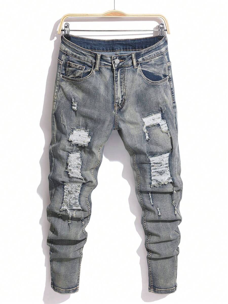 Manfinity Homme Quần Jeans Nam Màu Trơn Có Túi Thời Trang Đường Phố Thường Ngày - Rửa nhẹ - Xem 1