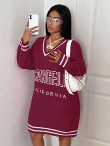 Maweii Rochie pulover cu imprimeu floral și decolteu în V, mărime plus