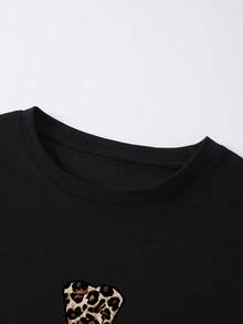 豹纹十字图案短袖T恤，休闲夏季款 - 黑色 - 查看 3