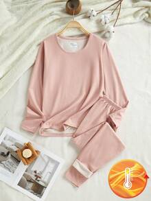 Thermounterwäsche-Set für Teenager-Mädchen, nahtlose rosa Thermofütterung für Herbst/Winter Oberteil & Unterteil - Pink - Übersicht 3