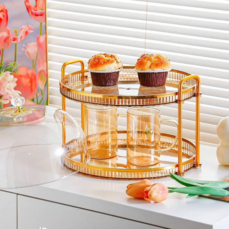 1 Colorful Circular Double-Layer Tray, Modern Double Compartment Tray, Suitable For Dining Tables, Parties, Outdoor Christmas Gift Decoration, Etc - Multicolor - View 1