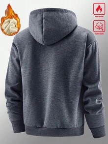 Manfinity Homme 男士連帽保暖內裡夾克，秋冬保暖毛絨內裡針織，拉鍊連帽衫，適合休閒、戶外活動，送給男友的禮物 - 灰色 - 查看 2