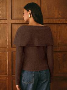 Poéselle Women's Elegant Solid Color Wrap Cardigan, Suitable For Commuting, Autumn/Winter Brown Tops For Women Brown Sweater Coffee Brown Top Dark Brown Top Chocolate Brown Top - Brown - View 5