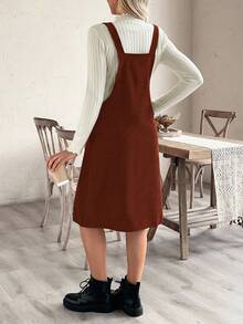 Cheriluna Maternity Maternity Solid Color Sleeveless Casual Jumper Dress, Autumn/Winter - Rust Brown - View 2