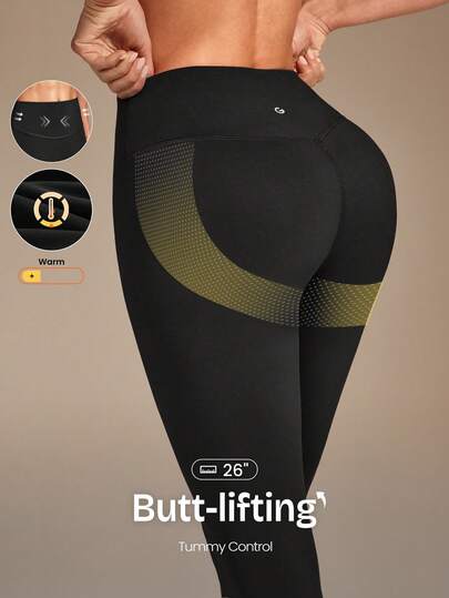 GLOWMODE 26英寸 FeatherFit™ 保暖冬季柔软弹力3D塑形紧身裤，秋冬季户外瑜伽馆日常休闲穿着