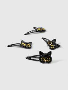 ROMWE Grunge Punk 4 Punk Style Black Cat Hairpins, Sweet And Cool Animal Element BB Clips, Niche Design Hair Accessories Hairpins - Multicolor - View 4