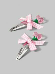 ROMWE Kawaii 28款随机可爱风粉色蓝色发夹，手工翅膀骨头星星蝴蝶结草莓樱桃音符元素组合小发夹 - 粉白 - 查看 2