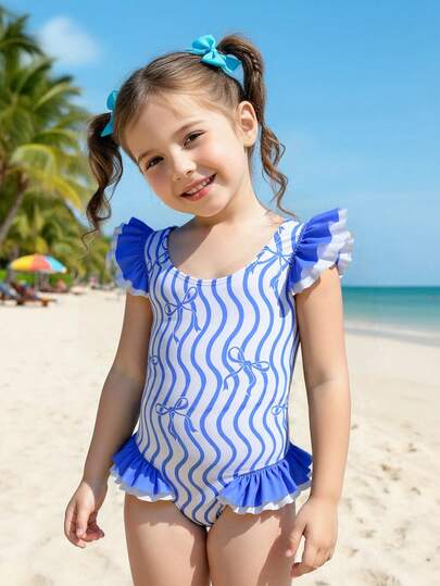 Young Girl' One-Piece Swimsuit With Bowknot Print, Ruffled Trim, Cute & Fitted For Swimming & Vacation Bathing Suits 1 Piece Kids Bathing Suits For Girls Blue Ruffle Swimsuit Kids Ruffle Swimsuit Girls Ruffle Swimsuit Swimsuit With Ruffles Young Girl One Piece Swimsuit Blue And White Swimsuit Bathing Suits For Girls Ruffle 1 Piece Girls 1 Piece Ruffled Swimwear Girls Blue And White Striped Swimsuit Girls Blue Swimsuit