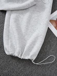 Resyla 2pcs Women Heart Pattern Casual Short Sleeve Half-Zip Top And Drawstring Pants Set - Grey - View 8