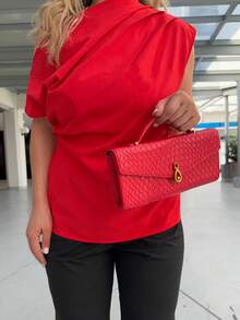 Jeta Ari WOMEN'S FASHION MINIMALIST TEXTURED EMBOSSED TOP HANDLE BAG, SUITABLE FOR COMMUTING, VALENTINES - Red - View 2