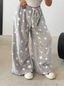 POPSWAY Plus Size Reversible Flannel Star Print Pants - Multicolor - View 3