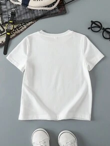 BATMAN X SHEIN 小男孩夏季休闲卡通图案短袖白色T恤 - 白色 - 查看 2