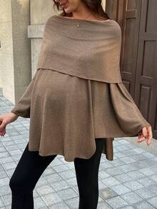 SHEIN Pregnant Women's Fashionable & Elegant Off-Shoulder Long Sleeve T-Shirt - Mocha Brown - View 5