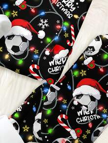 Pijama de niño pequeño de estilo minimalista casual, clásico y cómodo para Navidad, con diseños divertidos, de fútbol, de dibujos animados y de Navidad, de corte ajustado, cuello redondo y manga larga, adecuado para otoño/invierno - Multicolor - Ver 5