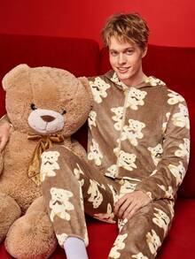 Autumn/Winter Plush Cute Bear Men's Fluffy Sleep Jumpsuit - Multicolor - View 7