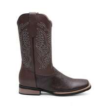 Bota Estilo 5003 Tipo Vaquero con Bordados Decorativos para Hombre | Calzado Occidental Cowboy de Diseño Clásico y Punta Cuadrada | Botín Alto con Diseño Grabado para Eventos y Uso Festivo - Café - Ver 3
