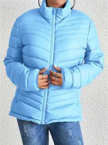 Abrigo de algodón de mujer de manga larga abrigo de invierno - Azul cielo - Ver 3