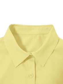 SHEIN LUNE 休闲办公简约纯色长袖衬衫 - 黃色 - 查看 3