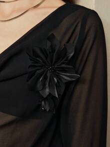 Arave Sexy Black 3D Floral Square Neck Sheer Blouse For Women New Year - Black - View 3