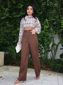Durrani Popal High Waisted Straight-Leg Pants - Brown - View 1