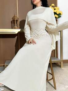 Modelyn Váy ôm eo đính hạt tay dài thanh lịch dành cho nữ - Màu be - Xem 6
