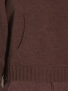 Áo hoodie dệt kim cỡ lớn dành cho nữ, tay dài và bo gấu, áo len chui đầu thường ngày, áo trùm đầu trơn màu cơ bản, mặc ở nhà mùa thu đông - màu nâu - Xem 5