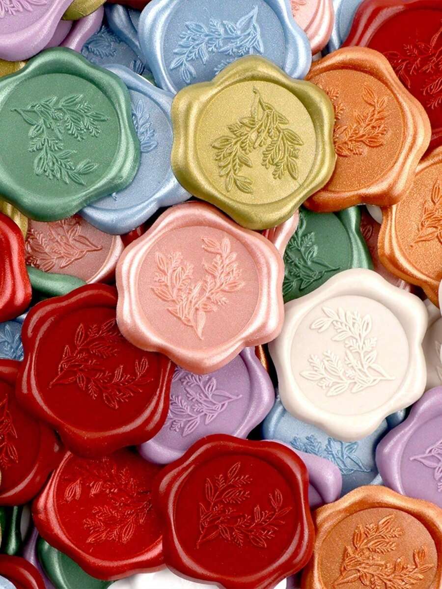 20 PCS Eucalyptus Pattern Real Wax Sealing Stickers Self-Adhesive Wedding Invitation Envelope Seal Stickers For Decorating Wedding Invitations, Gifts Back To School - one-size - View 1