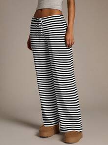 Aloruh Women's New Low Waist Brown Striped Pants, Autumn/Winter,Fall,Fall Clothes For Women,Women's Winter Clothes