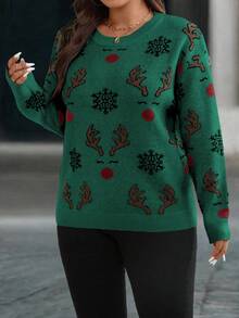 EMERY ROSE Plus Size Women's Christmas Party Snowflake Knit Sweater Top - Multicolor - View 4