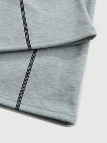 ROMWE MEN Prep Men Letter Graphic Zip Up Hoodie & Pants Set - Grey - View 4