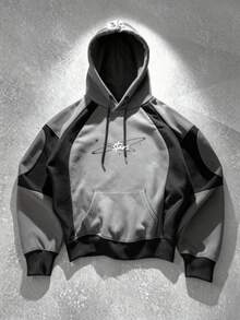 Manfinity EMRG 男士字母印花撞色休闲套头连帽衫 - 彩色 - 查看 5