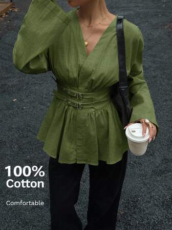 Siren Gaze 双排扣双收腰收腰长袖衬衫，柔软亲肤，适合工作或度假